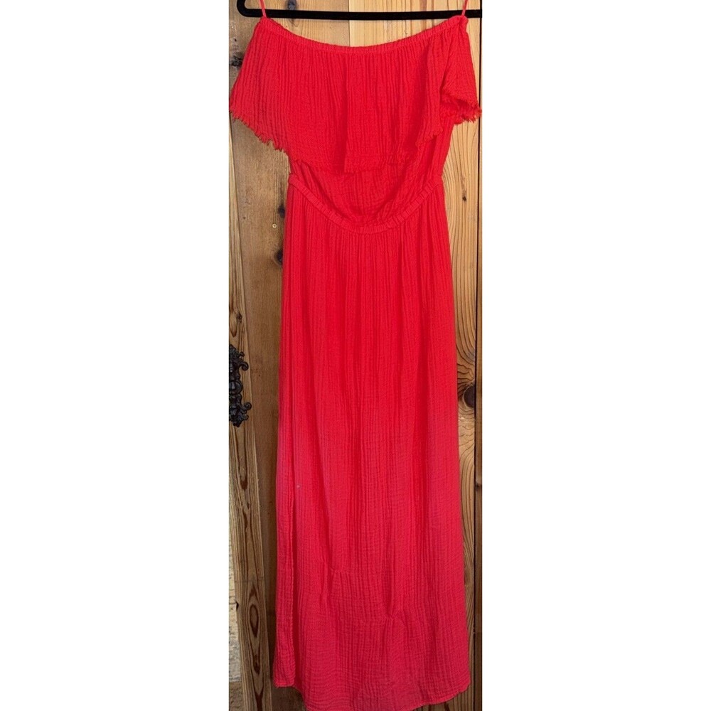 Michael Stars Tara Tube Maxi Dress Double Gauze Bright Orange Blouson M